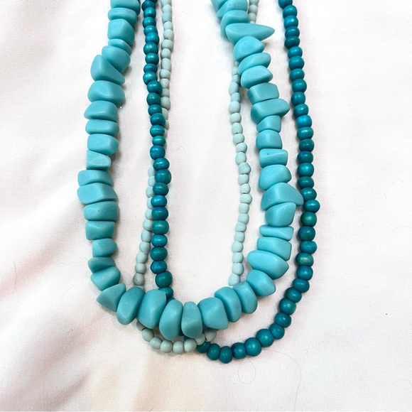Multi-strand Turquoise-look Necklace Unique Chunky Adjustable Blue Green - Picture 2 of 6